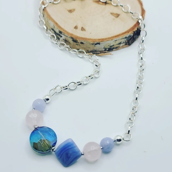 Agate, Rose Quartz Stainless steel chain necklace - Picture 4 of 4